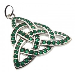 Green Crystal Triquetra Sterling Silver Pendant